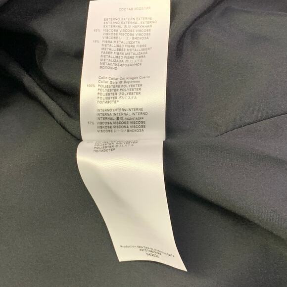 ETRO Size 8 Black Blue Metallic Geometric Peak Lapel Jacket Blazer - Picture 10 of 10